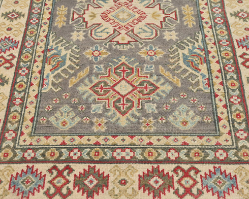 3x5 Gray Kuba Afghan Hand Knotted Wool Area Rug